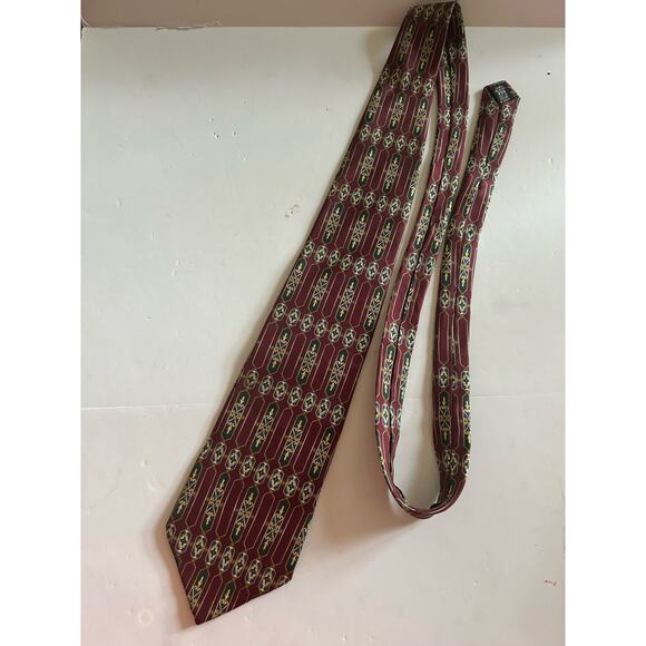Savile Row Other - Savile Row Tie 100% Silk Men's Geometric Pattern Wine Burgundy Gold Blue